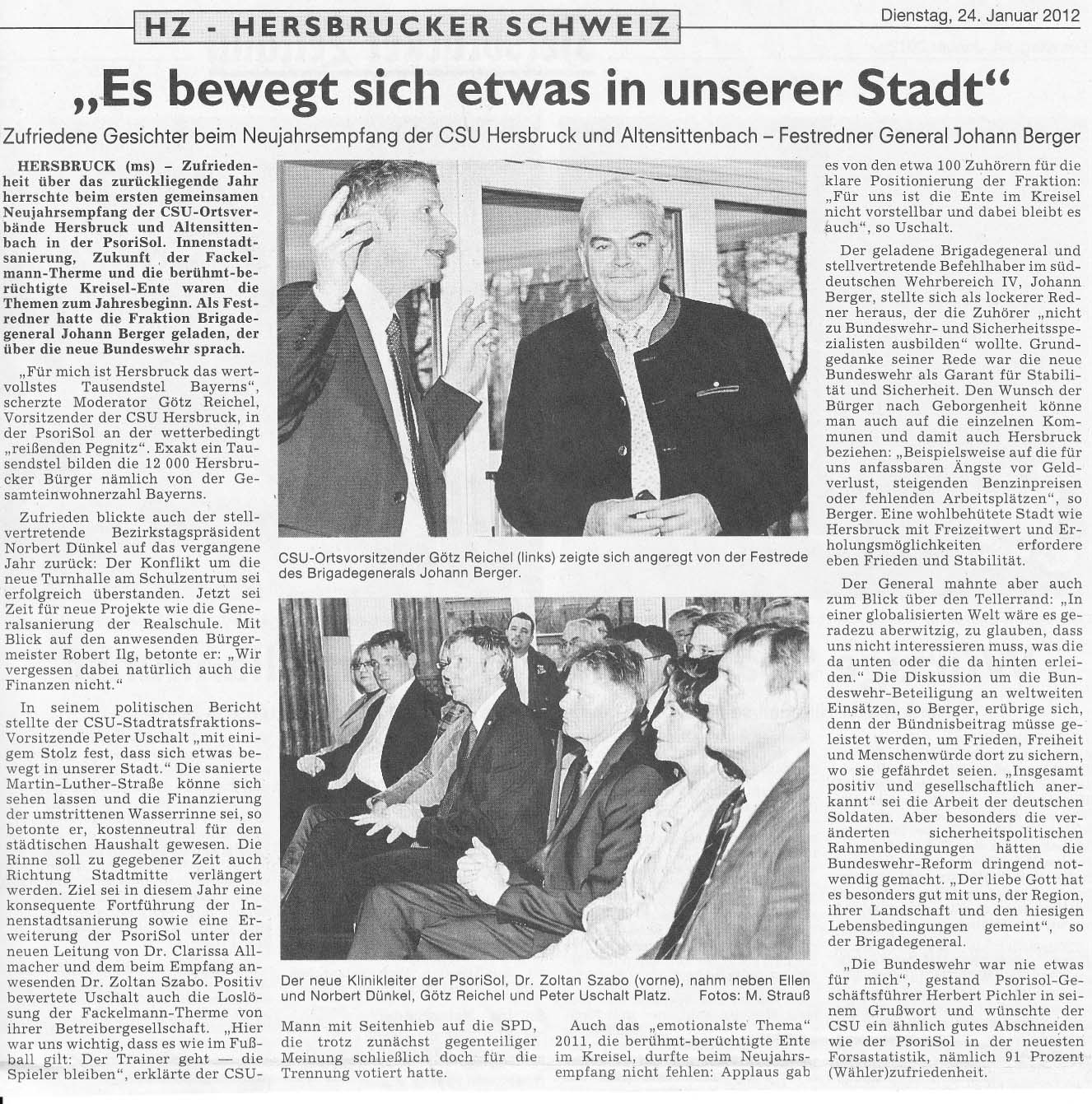 Pressebericht der Hersbrucker Zeitung vom 24.01.2012