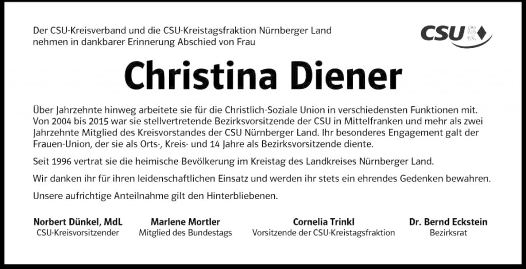 Traueranzeige Christina Diener